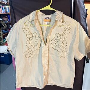 Future Collective Cream Embroidered Eyelet Short-Sleeve Blouse